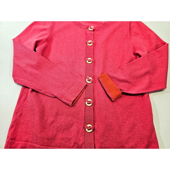 ALK Women's 14 Boden Pink‎ & Orange Button Front Cotton Blend Cardigan Sweater - Picture 5 of 8